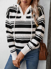 Load image into Gallery viewer, Drawstring Striped Long Sleeve Hooded Sweater