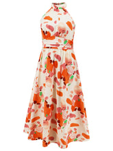 Load image into Gallery viewer, Ruched Printed Halter Neck Sleeveless Dress
