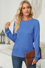 Load image into Gallery viewer, Textured Round Neck Long Sleeve Blouse