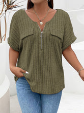 Load image into Gallery viewer, Plus Size Half Zip Short Sleeve T-Shirt