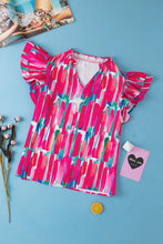 Load image into Gallery viewer, Ruffled Printed Notched Cap Sleeve Blouse