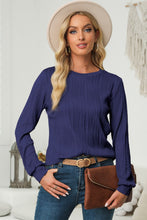 Load image into Gallery viewer, Textured Round Neck Long Sleeve Blouse