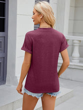 Load image into Gallery viewer, Decorative Button Notched Short Sleeve T-Shirt