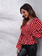 Load image into Gallery viewer, Ruched Printed V-Neck Long Sleeve Blouse