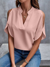 Load image into Gallery viewer, Notched Cold Shoulder Half Sleeve Blouse
