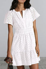 Load image into Gallery viewer, Eyelet Notched Short Sleeve Mini Dress
