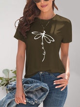 Load image into Gallery viewer, Dragonfly Graphic Round Neck Short Sleeve T-Shirt