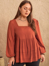 Load image into Gallery viewer, Plus Size Lace Detail Square Neck Long Sleeve Blouse