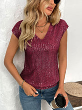 Load image into Gallery viewer, Sequin V-Neck Cap Sleeve Top