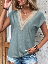 Load image into Gallery viewer, Eyelet V-Neck Cap Sleeve Blouse