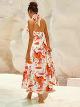 Load image into Gallery viewer, Ruched Printed Halter Neck Sleeveless Dress
