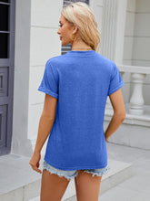 Load image into Gallery viewer, Decorative Button Notched Short Sleeve T-Shirt