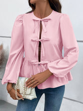 Load image into Gallery viewer, Ivy Lane Peplum Tied Long Sleeve Blouse
