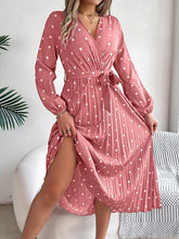 Load image into Gallery viewer, Tied Polka Dot Long Sleeve Midi Dress