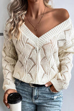 Load image into Gallery viewer, Openwork V-Neck Long Sleeve Sweater