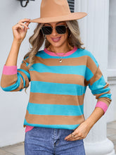 Load image into Gallery viewer, Striped Round Neck Dropped Shoulder Sweater