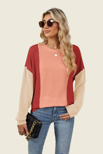 Load image into Gallery viewer, Double Take Texture Contrast Round Neck Long Sleeve T-Shirt