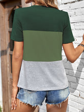 Load image into Gallery viewer, Color Block Round Neck Short Sleeve T-Shirt