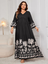Load image into Gallery viewer, Plus Size Printed V-Neck Long Sleeve Maxi Dress