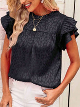 Load image into Gallery viewer, Leopard Frill Mock Neck Ruffled Cap Sleeve Top