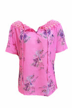 Load image into Gallery viewer, Full Size Printed Tie Neck Short Sleeve Blouse