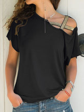 Load image into Gallery viewer, Asymmetrical Neck Short Sleeve T-Shirt