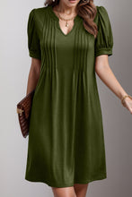 Load image into Gallery viewer, Pin-Tuck Notched Short Sleeve Dress
