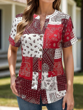 Load image into Gallery viewer, Printed Notched Short Sleeve Blouse
