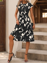 Load image into Gallery viewer, Tied Pleated Printed Cap Sleeve Dress