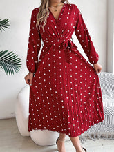 Load image into Gallery viewer, Tied Polka Dot Long Sleeve Midi Dress
