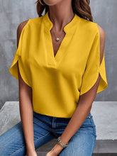 Load image into Gallery viewer, Notched Cold Shoulder Half Sleeve Blouse