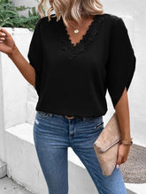 Load image into Gallery viewer, Lace Detail V-Neck Half Sleeve Blouse