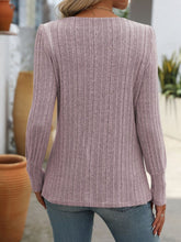 Load image into Gallery viewer, Decorative Button Striped Square Neck Long Sleeve T-Shirt