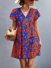 Load image into Gallery viewer, Ruffled Printed V-Neck Short Sleeve Mini Dress