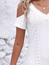 Load image into Gallery viewer, Eyelet V-Neck Cold Shoulder Mini Dress