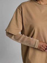 Load image into Gallery viewer, Faux Layered Round Neck Mesh Sleeve Top