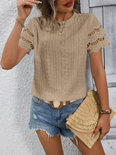 Load image into Gallery viewer, Full Size Eyelet Round Neck Short Sleeve Top