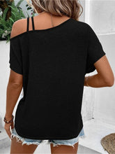 Load image into Gallery viewer, Contrast Asymmetrical Neck Short Sleeve T-Shirt