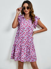 Load image into Gallery viewer, Tied Floral Cap Sleeve Mini Dress