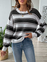 Load image into Gallery viewer, Striped Round Neck Long Sleeve Sweater