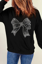 Load image into Gallery viewer, Rhinestone Bow Round Neck Long Sleeve Sweatshirt