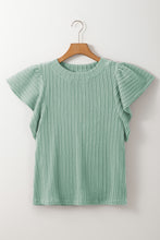 Load image into Gallery viewer, Textured Round Neck Flounce Sleeve Blouse