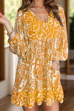 Load image into Gallery viewer, Printed Tie Neck Long Sleeve Mini Dress