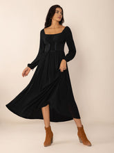Load image into Gallery viewer, Lace-Up Square Neck Long Sleeve Midi Dress