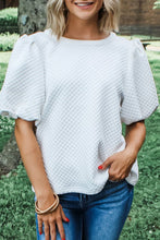Load image into Gallery viewer, Textured Round Neck Puff Sleeve Blouse