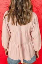 Load image into Gallery viewer, Textured Tie Neck Three-Quarter Sleeve Blouse