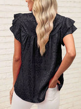 Load image into Gallery viewer, Leopard Frill Mock Neck Ruffled Cap Sleeve Top