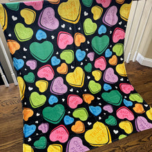Load image into Gallery viewer, Blanket - Valentine’s Day - Conversation Hearts on Black - PREORDER