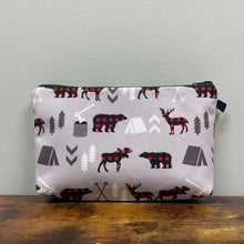 Load image into Gallery viewer, Pouch - Holiday Christmas - Plaid Woodland Creatures on Grey