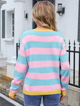 Load image into Gallery viewer, Striped Round Neck Dropped Shoulder Sweater